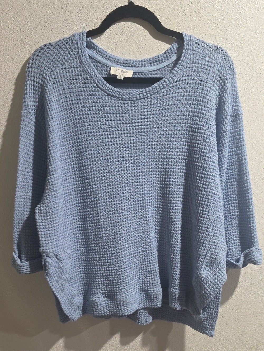 Umgee Waffle Style Top With Cuffed Sleeves And Side Slits
